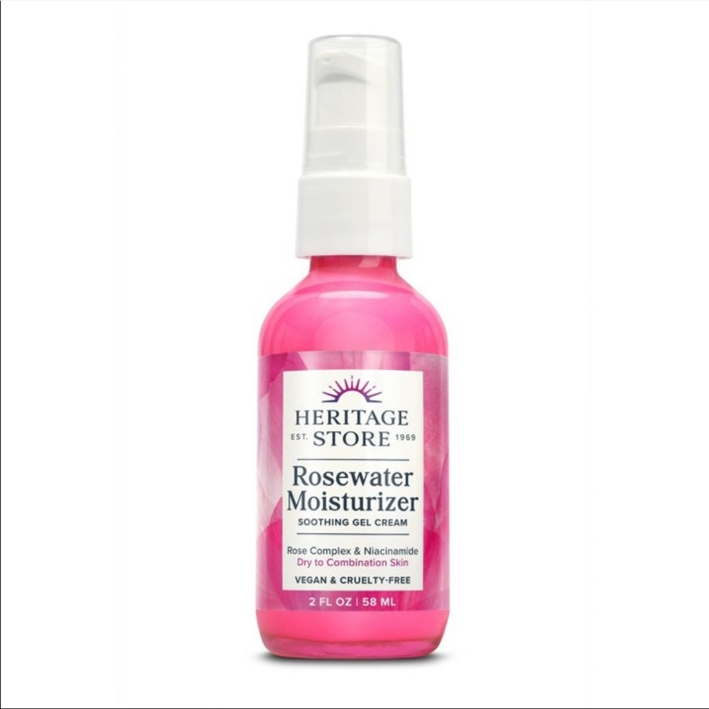 NWT Heritage Store Rosewater Facial Moisturizer, Soothing Gel Cream 2fl Oz